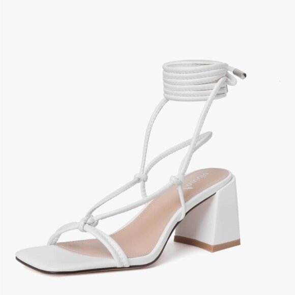 White Lace Up Heels - Picture 2 of 9